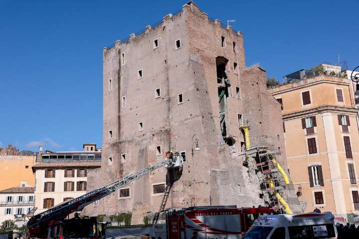 Torre dei Conti, medieval tower near Rome’s Colosseum, partially collapses trapping worker
