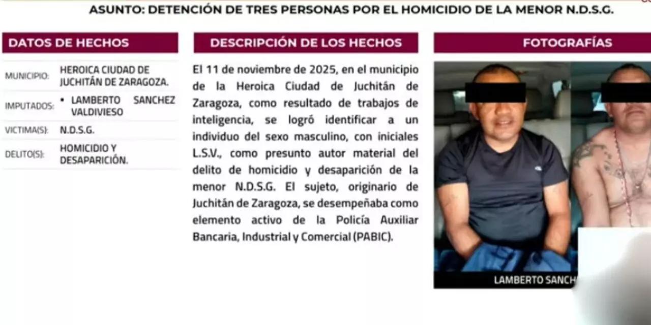 Policía auxiliar asesinó a niña de 4 años en Juchitán: detienen al presunto autor material