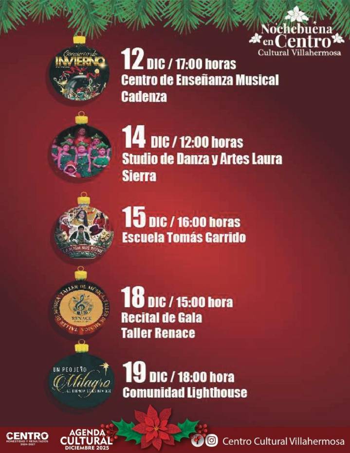 Gobierno de Centro invita a disfrutar diciembre con actividades culturales