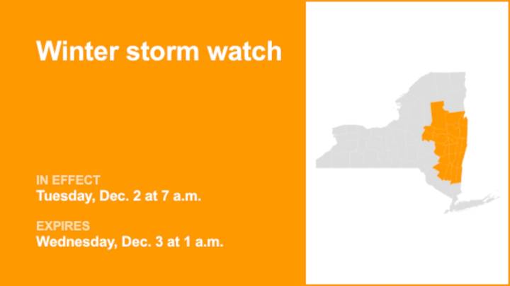 NY weather: part of New York placed under a winter storm watch Tuesday and Wednesday