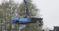 Moment 'heavily-modified' car used in fatal street racing event is crushed