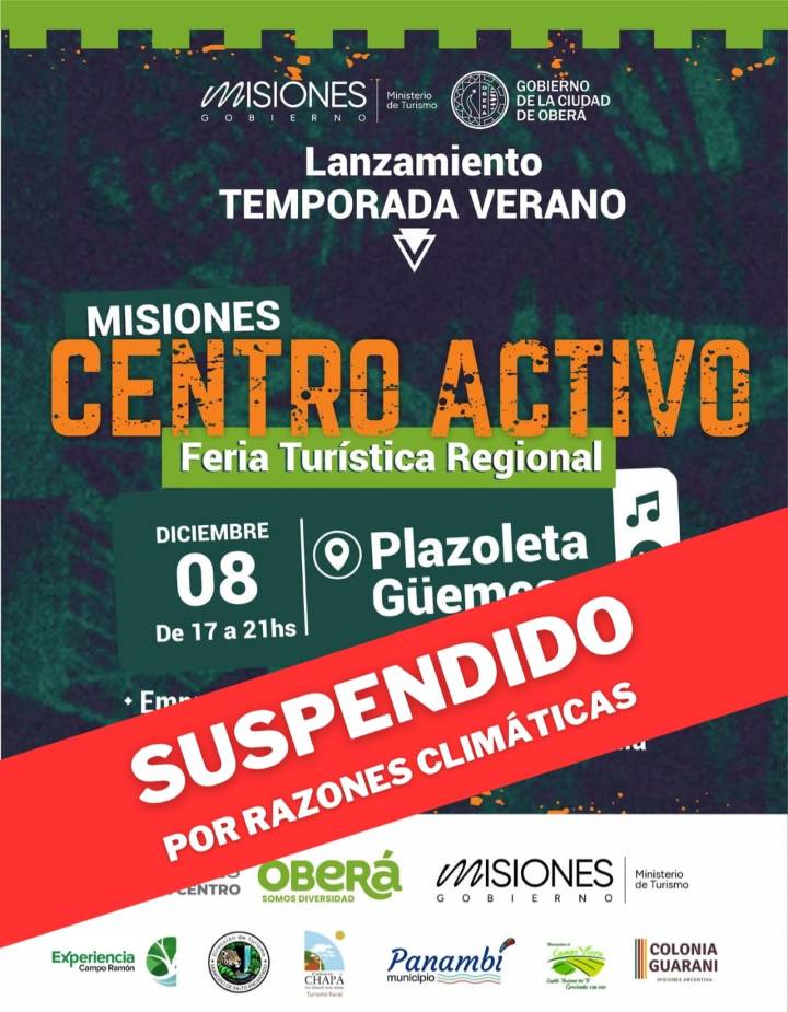 Por las inclemencias del tiempo, se suspendió la jornada «Misiones, Centro Activo» en Oberá