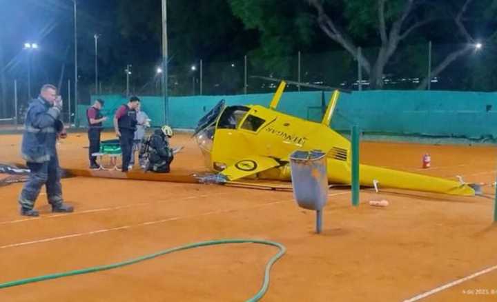 Cayó helicóptero en canchas de tenis