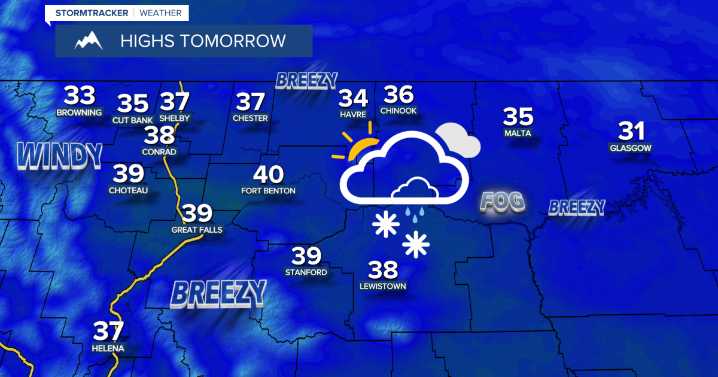 Breezy with scattered snow showers and a few rain showers on Thursday