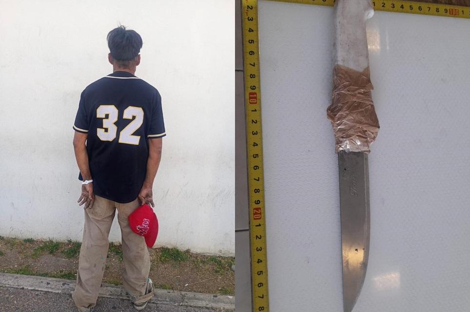 Detienen a hombre con cuchillo de 15 cm en Palomino Dena