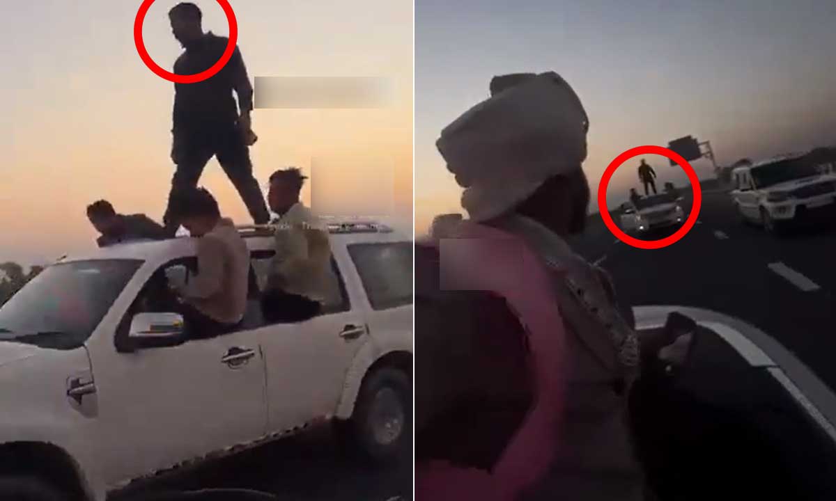 Viral Video Shows Youth Performing Dangerous Stunts on Expressway; Groom Also Seen Standing Through Sunroof