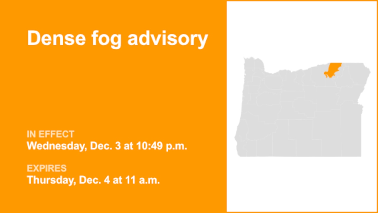 Dense fog advisory affecting Foothills of the Northern Blue Mountains of Oregon until Thursday midday