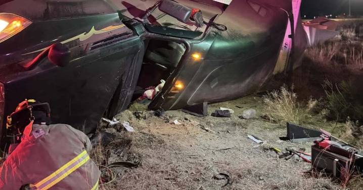 Fire crews use spreaders, cutters to free driver from overturned vehicle on I