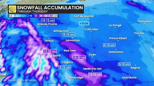 Heavy snow and deep chill set to sweep across Alberta and Saskatchewan this week