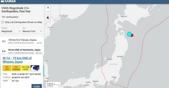 Japón emite un alerta de tsunami tras registrar un terremoto de 7,6 puntos en la escala richter
