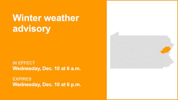 Carbon and Monroe counties placed under a winter weather advisory Wednesday