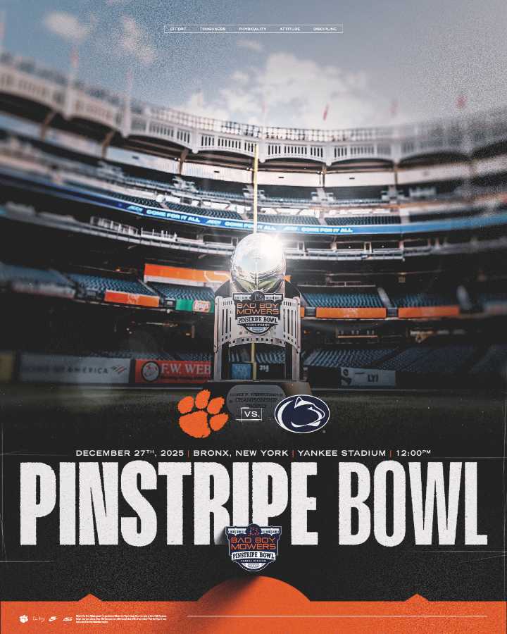Clemson Accepts Invitation to Face Penn State in 2025 Bad Boy Mowers Pinstripe Bowl