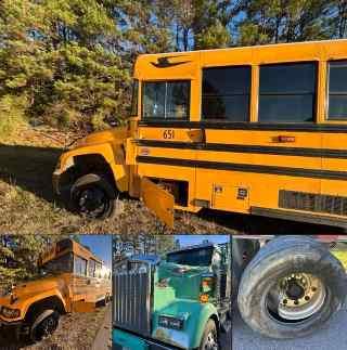 No Injuries Reported in School Bus and Log Truck Crash on Highway 84 in Jones County