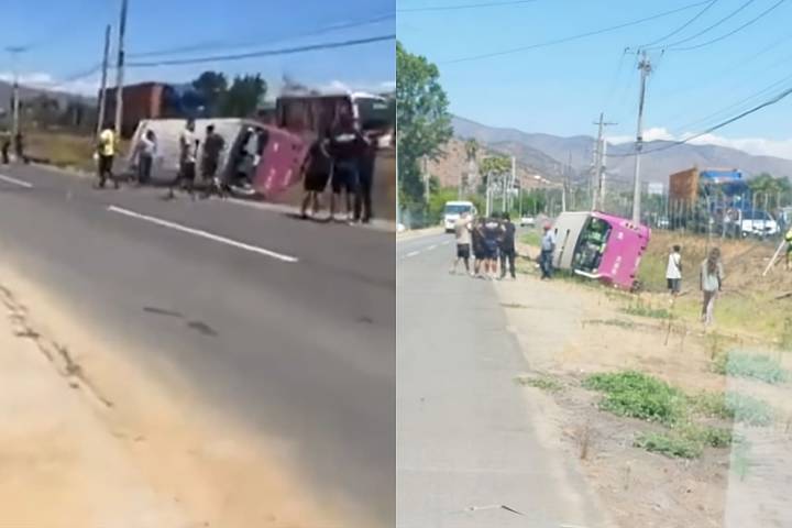 Microbus con más de 30 pasajeros volcó tras peregrinación a Lo Vásquez: conductor se dio a la fuga