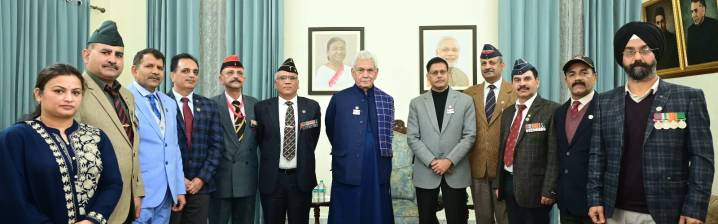 LG Manoj Sinha interacts with armed forces veterans at Lok Bhavan Jammu
