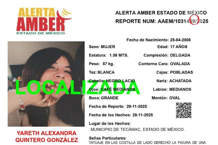 Rescatan a Yareth: estaba escondida en una bocina tras ser secuestrada al salir de un Conalep