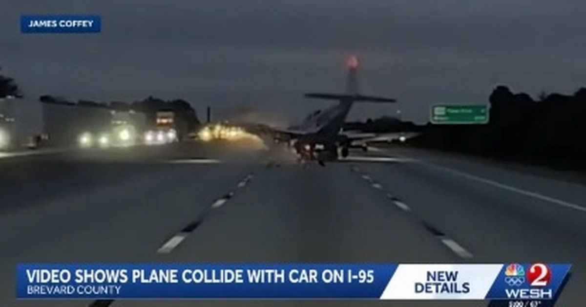 Horrifying moment plane 'drops from sky' and smashes into car on motorway