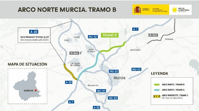 El Gobierno autoriza licitar por 93,8 millones de euros las obras del primer tramo de 8,3 km del Arco Norte de Murcia