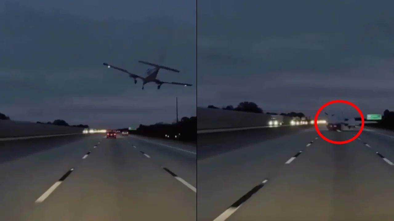 VIDEO | Momento exacto en el que avioneta aterriza de emergencia en una carretera de Florida: cayó sobre un auto