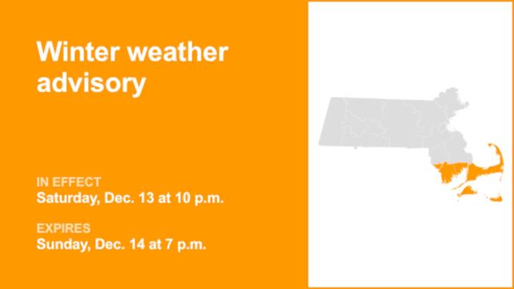 Winter weather advisory affecting 5 Massachusetts counties until Sunday evening