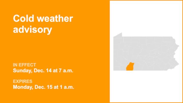 Cold weather advisory for Somerset County for Sunday and Monday