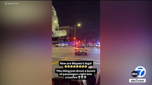 Waymo self-driving taxi takes passenger through active police scene in downtown Los Angeles, viral video shows