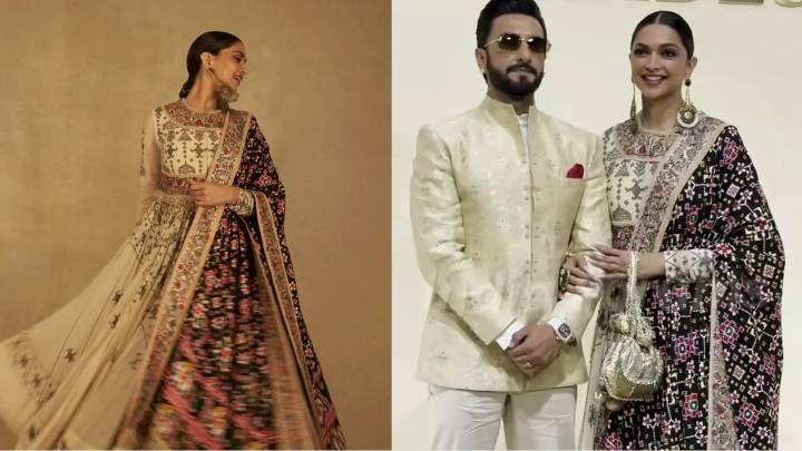 Deepika Padukone turns heads in Patan Patola as she joins Ranveer Singh for the event