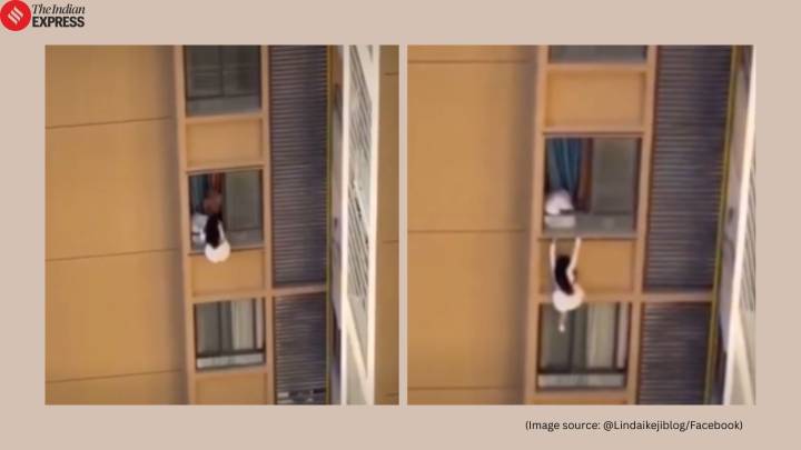 Woman clings from 10th-floor balcony to hide from lover’s wife; video goes viral