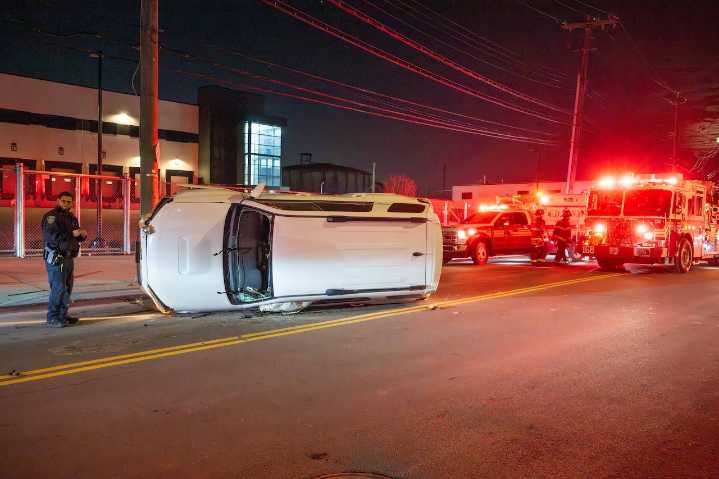 Overturned vehicle prompts emergency response on Arthur Kill Road