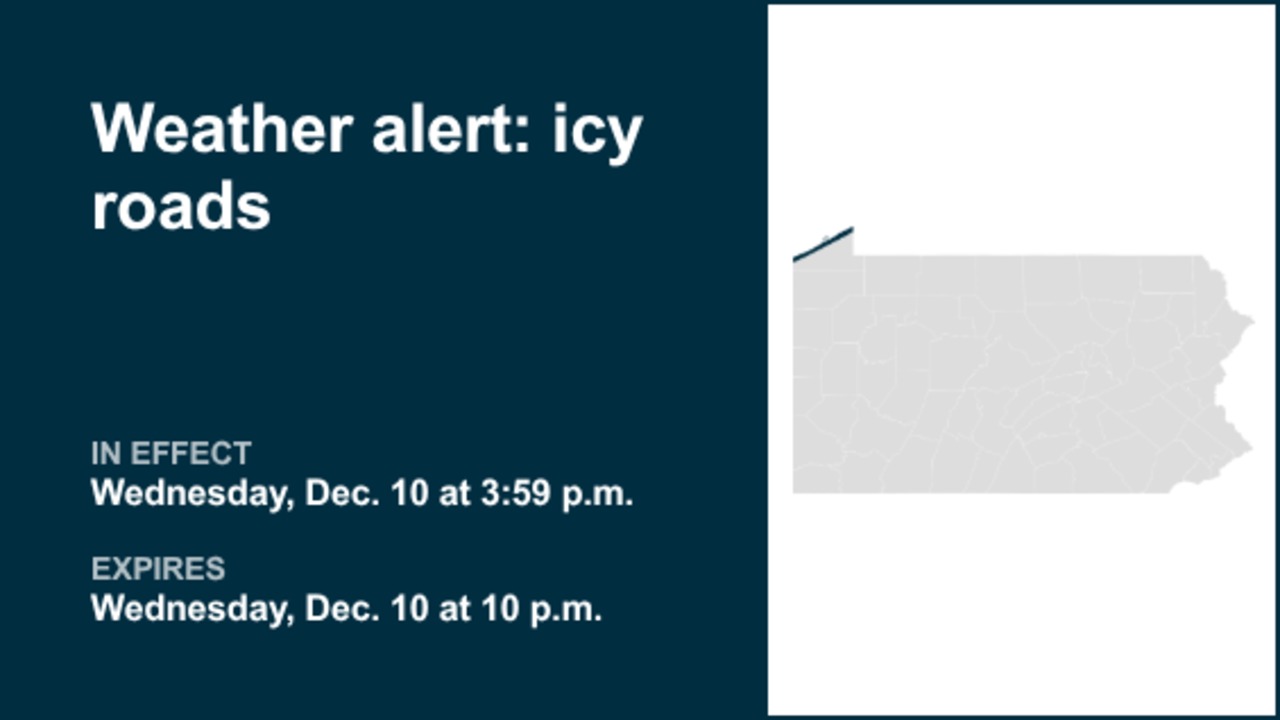 Weather alert issued for icy roads in Northern Erie until Wednesday night