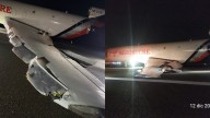 Así quedó el avión de carga que tuvo que aterrizar de emergencia en el aeropuerto Ernesto Cortissoz de Barranquilla