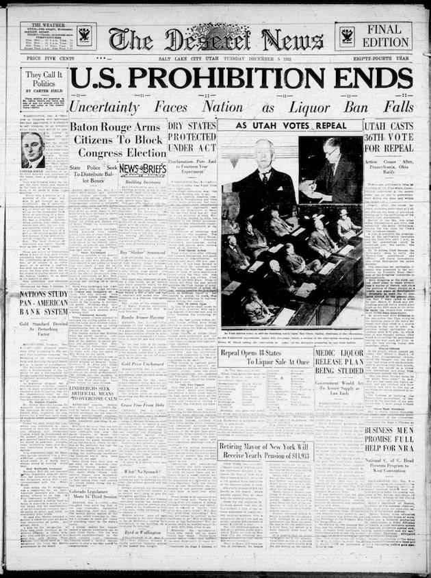 Deseret News archives: Prohibition ended in 1933; surprisingly, Utah in the thick of it