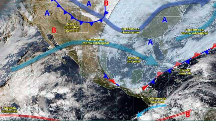 Frente frío 17 provocará lluvias, vientos fuertes y caída de nieve en varios estados del país