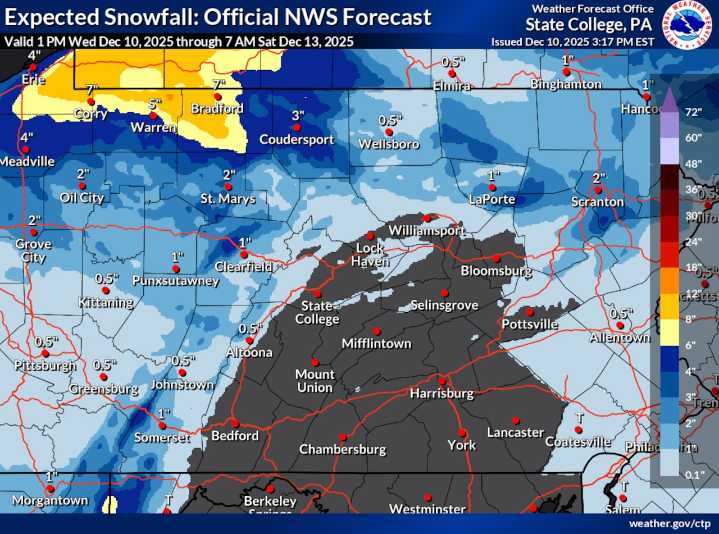 More snow, dangerous travel expected for parts of Pa. this week