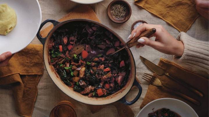Pamela Anderson's vegetable bourguignon is a hearty dish for cozy nights