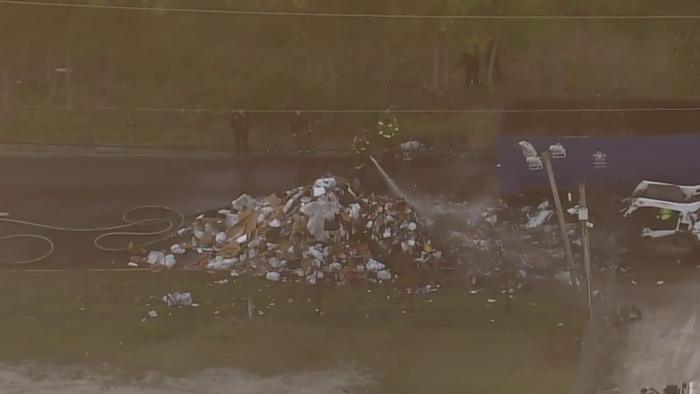 Garbage truck fire shuts down feeder road on I