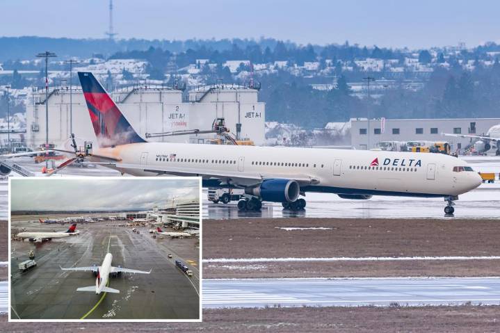Delta Air Lines plane slides off runway upon icy landing in Des Moines International Airport
