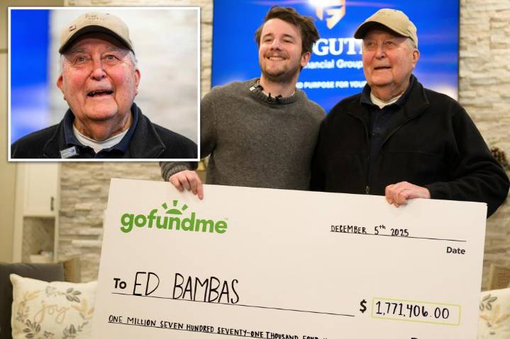 Army veteran Ed Bambas, 88, breaks down after receiving $1.77M check