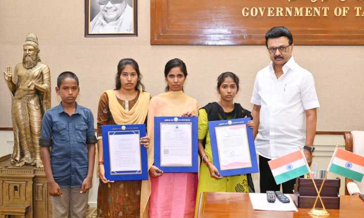 CM Stalin hands over aid to Kallakurichi orphans
