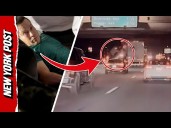 Stunned Driver Survives After Truck Launches Off Overpass in Wild California Crash