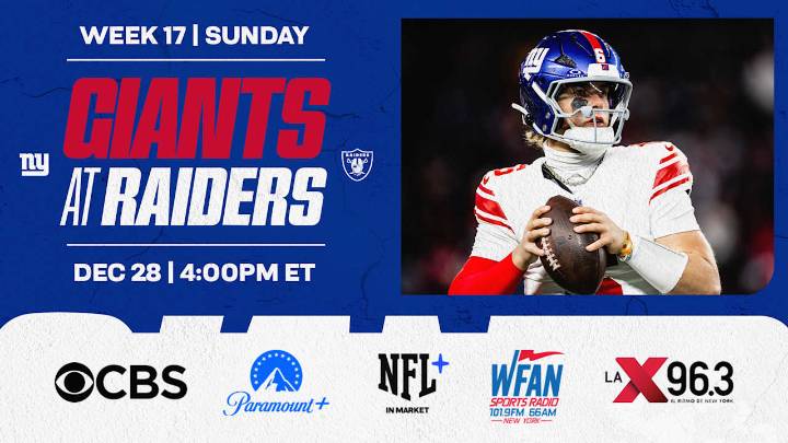 Giants at Raiders to be played at 4 p.m. ET on Sunday, Dec. 28 (CBS)