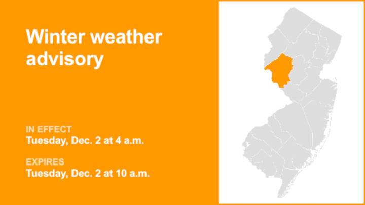 Winter weather advisory in place for Hunterdon County for Tuesday