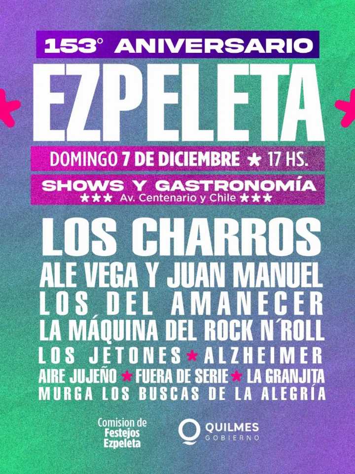 El 153° aniversario de Ezpeleta se celebrará con una gran feria gastronómica y el cierre musical de...