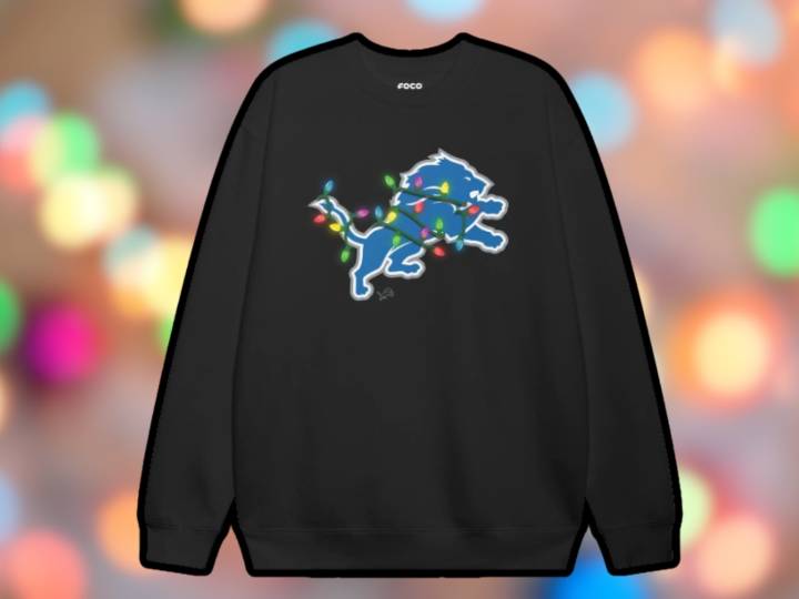 This festive Detroit Lions holiday sweatshirt is the perfect Christmas Day game outfit