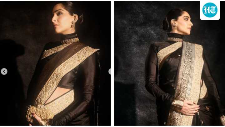 Sonam Kapoor flaunts her baby bump in a stunning Banarasi saree at an event