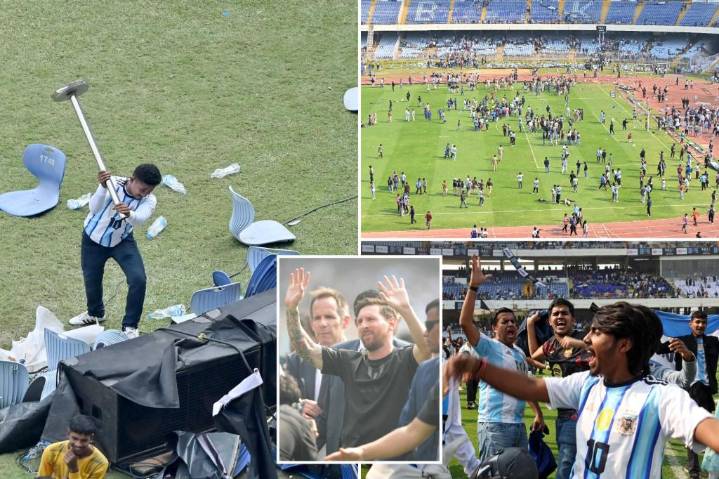 Lionel Messi’s brief appearance at India soccer game sparks chaos as fans destroy stadium