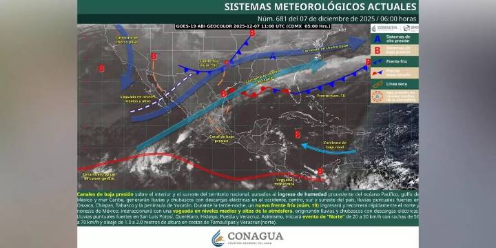 Frente frío 19 provocará lluvias, frío y vientos en el norte de Oaxaca