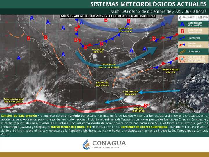 Prevén lluvias y descenso de temperatura en la Cuenca y Mazateca
