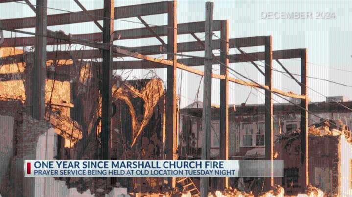 One year anniversary of Marshall church fire, community gathers in prayer