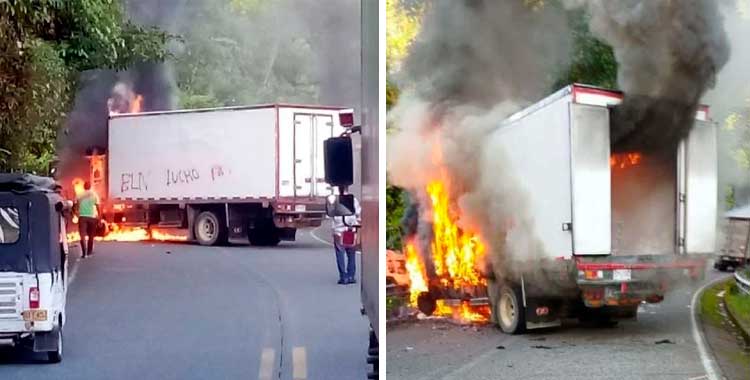 El ELN incineró dos camiones en Angostura, Tadó